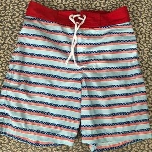 Bella Bliss boys red blue patriotic American flag swim shorts trunks.